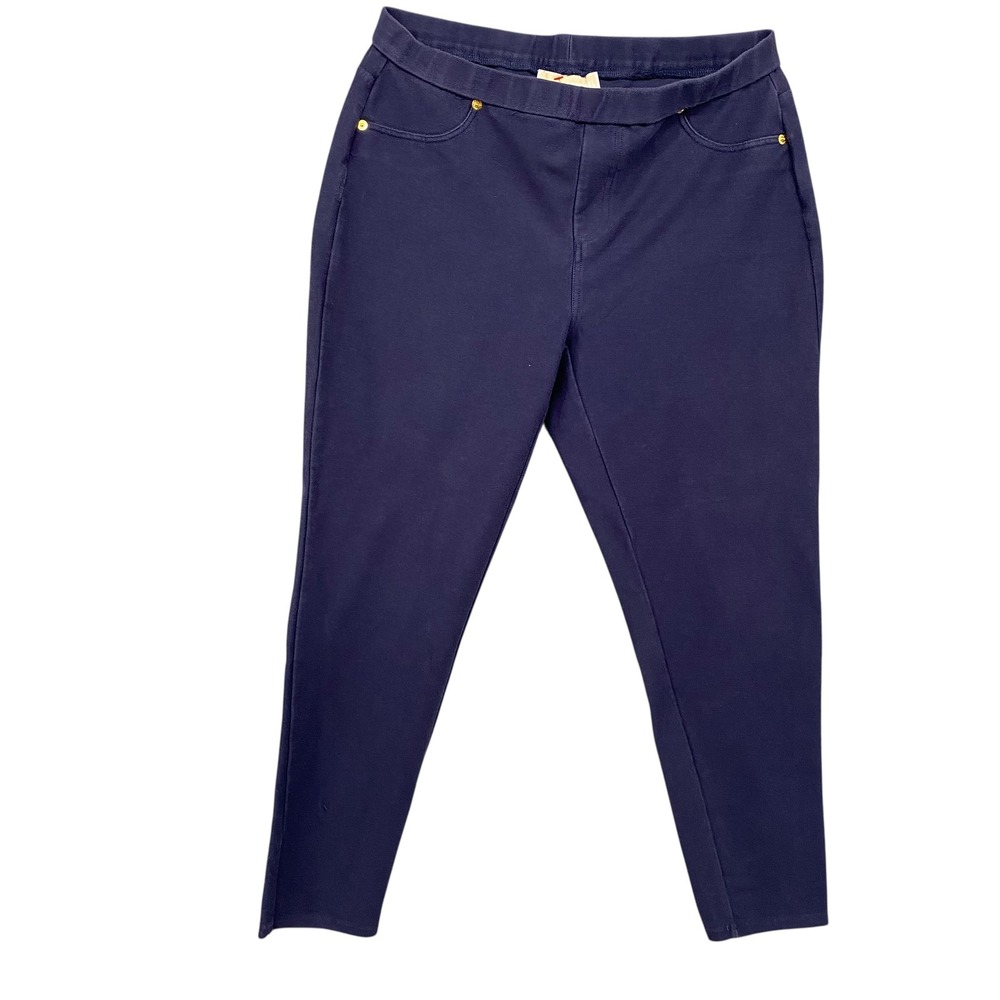 Michael Kors Navy Blue Stretch Twill Pull On Leggings‎ Gold Hardware Large
